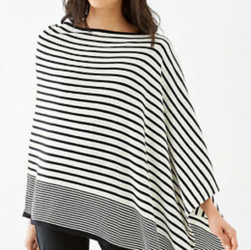 Soft black and white graphic stripe poncho